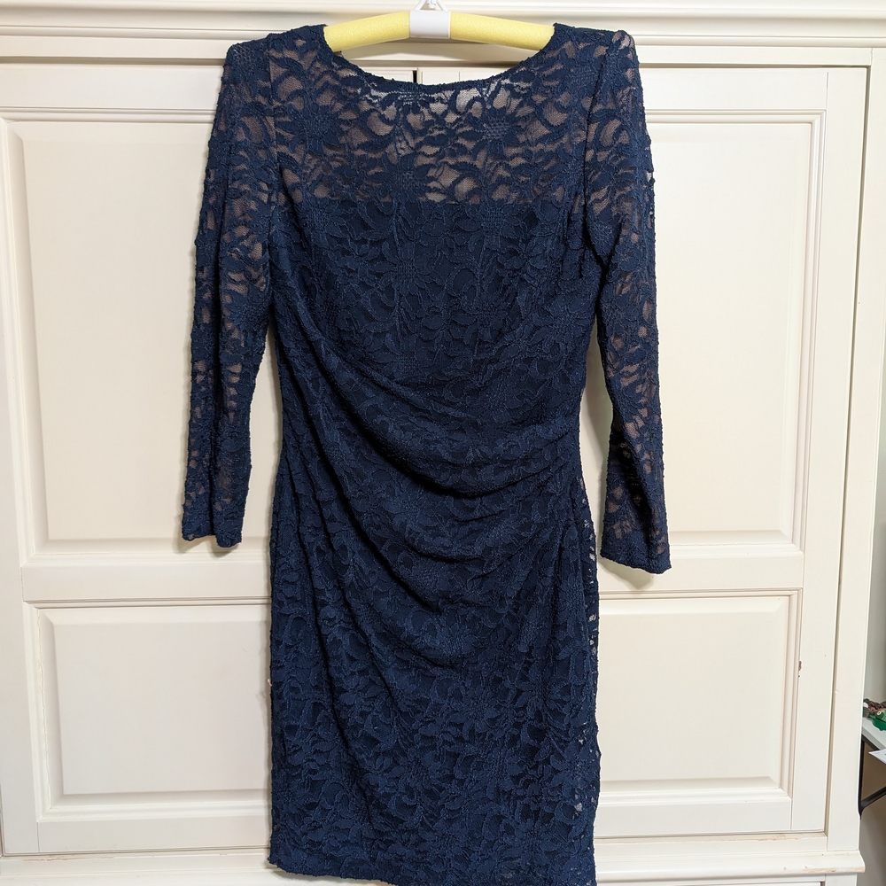 Lauren Ralph Lauren Navy Lace Long Sleeve Dress